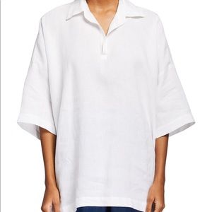 Wide Open Collar Linen Tunic In White